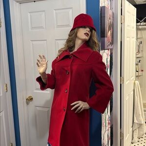 Red Wool Coat and New Hat With Tags